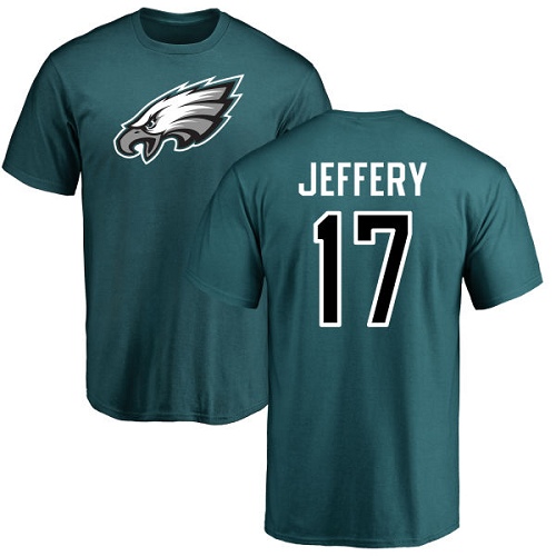 Men Philadelphia Eagles #17 Alshon Jeffery Green Name and Number Logo NFL T Shirt->nfl t-shirts->Sports Accessory